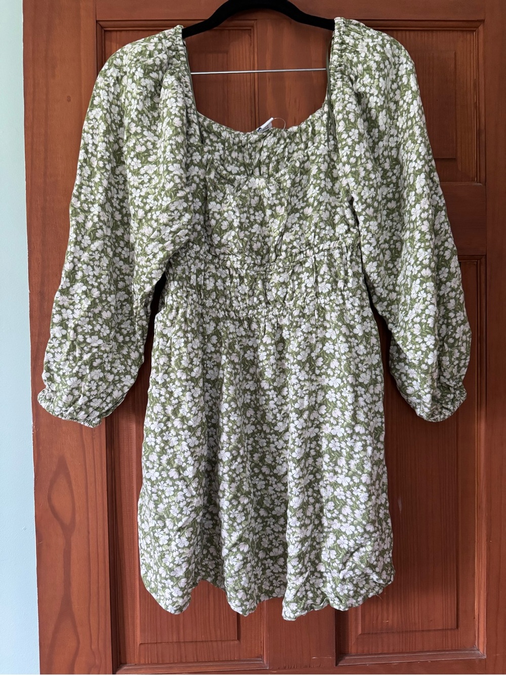 Long-Sleeve Square-Neck Mini Dress